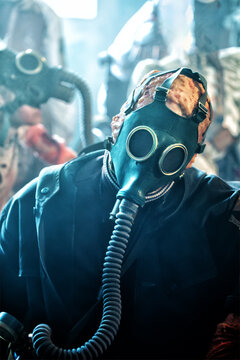 World after nuclear war. Last surviving mutants in gas mask