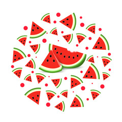 Circle pattern with red watermelon. Bright design for printing on plates.