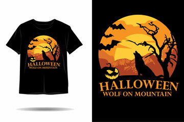 Halloween wolf on mountain silhouette t shirt design