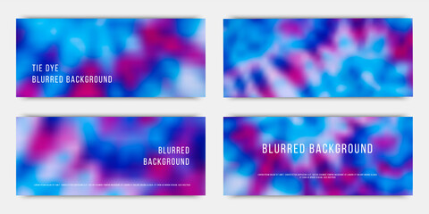 Set of abstract cover templates with place for text. Blurred backgrounds in Tie dye style . Vector rectangular horizontal templates