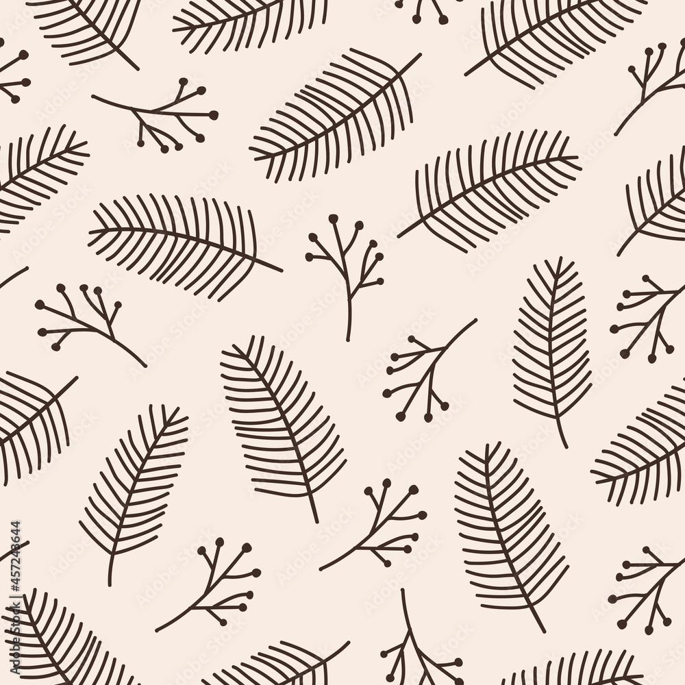 Aufkleber vector seamless pattern with pine branches on pastel background. modern minimal illustration.