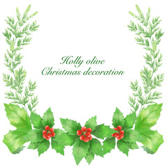 柊を使用したクリスマスの装飾素材／Christmas decoration material using holly olive