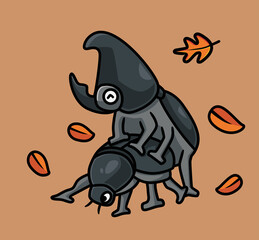 cute rhinoceros beetles sex. Isolated cartoon animal autumn season concept illustration. Flat Style suitable for Sticker Icon Design Premium Logo vector. Mascot character