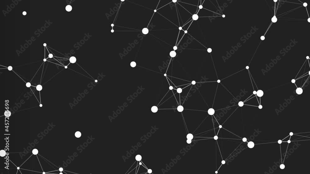 Aufkleber white circles connected with line moving in black background .- graphics