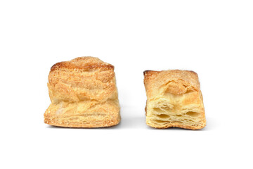Puff pastry bun (tongue) isolated on white background.