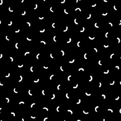 Seamless pattern with geometric shapes. White lines on black background. Hand drawn vector texture for print.