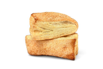 Puff pastry bun (tongue) isolated on white background.