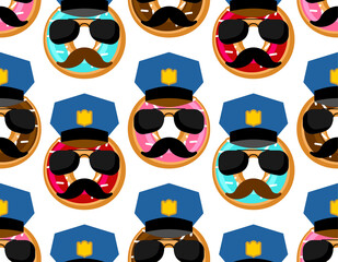 Donut cop pattern seamless. Donut police officer background. vector texture