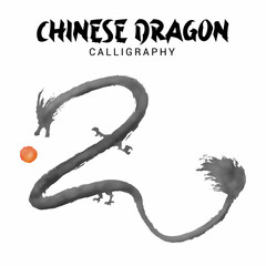 Chinese Dragon Calligraphy with Red Ball
