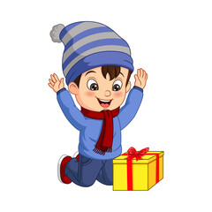 Cute little boy with christmas gift