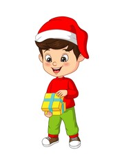 Cute little boy open the christmas gift