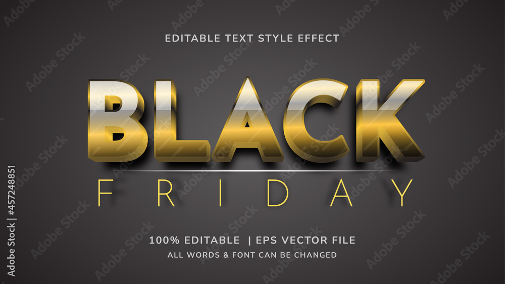 Poster black friday editable 3d gold vector text style effect. editable illustrator text style.