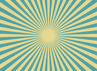 Sunlight retro horizontal background. Blue and yellow candy color burst background.