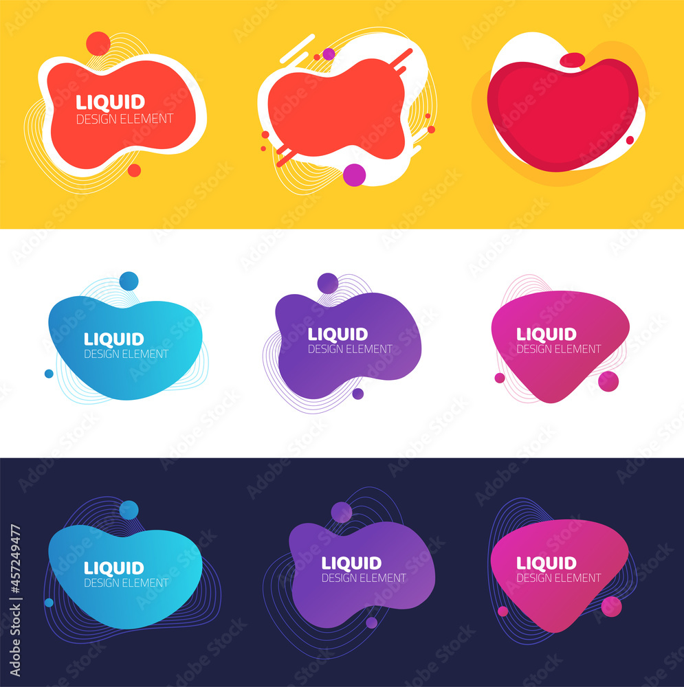 Poster liquid fluid shapes elements design vector collection as curved fun abstract colorful doodle backgro