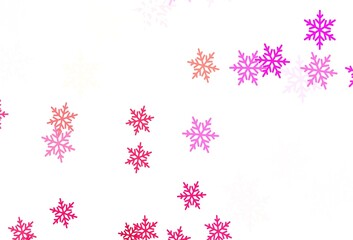 Light Pink, Yellow vector background with beautiful snowflakes, stars.