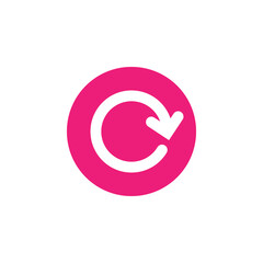 refresh or repeat icon . Two white opposite round arrows in pink circle isolated on white.