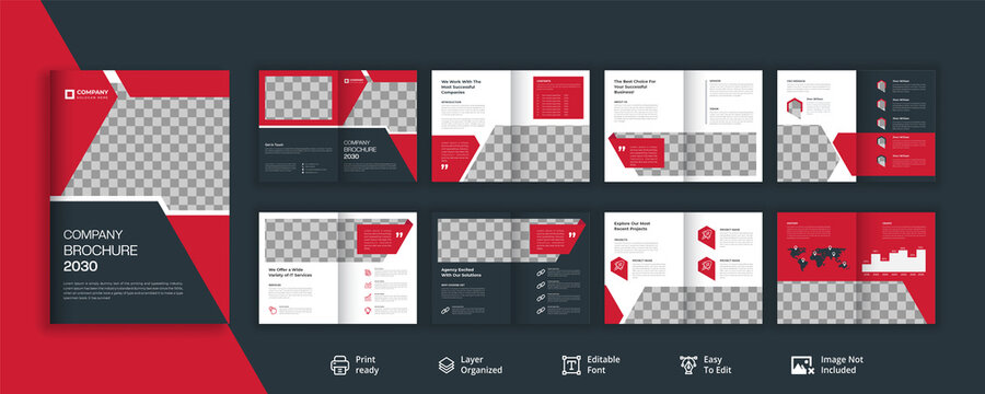 Red and black 16 page brochure design for corporate business agency 