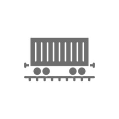 Freight car on rails, cargo wagon, train grey icon.