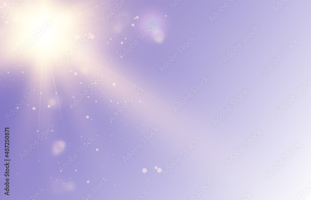 Poster vector glowing light effect with golden rays and lens flares.