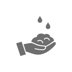Washing hand with soap, hygiene grey icon.