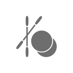 Ears stick, cotton swabs and pads grey icon.
