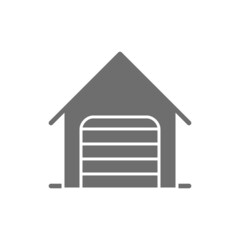 Car garage with roller shutter door line icon.
