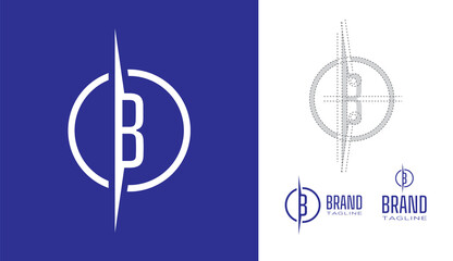 Clean Minimal letter B Logo in a circle border stroke line with logo geometry measurements for creative graphic  branding design concepts for corporate business, restaurant, manufacturing and food © Kam