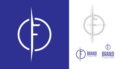 Clean Minimal letter F Logo in a circle border stroke line with logo geometry measurements for creative graphic  branding design concepts for corporate business, restaurant, manufacturing and food