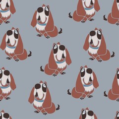 Dogs seamless pattern on blue background