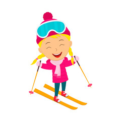 Fototapeta premium cute cartoon girl skiing