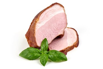 Traditional smoked loin, isolated on white background.