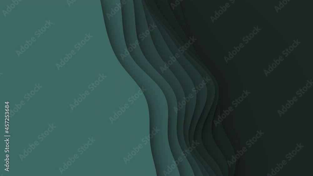 Poster paper cut abstract animation background loop. 3d tidewater green paper craft seamless waves.