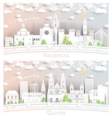 Quito Ecuador and Valencia Spain City Skyline Set.