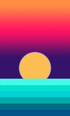 Abstract background with landscape, Sea, Waves, Sun.