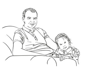 family dad and girl hand drawn