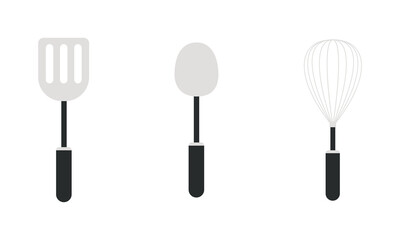 Set of kitchen utensils, fork, spoons, ladle, whisk, spatula, kitchen, cooking.