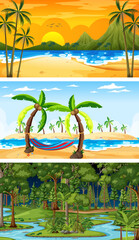 Set of different forest horizontal scenes in different times