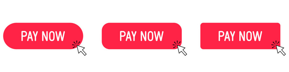 Set of "Pay now" red buttons with mouse arrow
