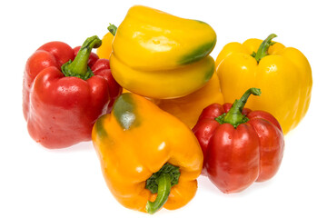 multicolored bell peppers on a white background