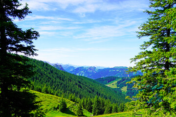 Fototapeta na wymiar View from the Alpspitz alpine summit in the Allgäu. Bavarian panorama landscape.