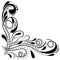 Fototapeta premium Decorative corner floral ornament. Hand drawn vector illustration, isolated on a white background.