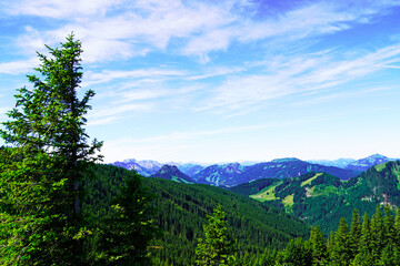 View from the Alpspitz alpine summit in the Allg&auml;u. Bavarian panorama landscape.