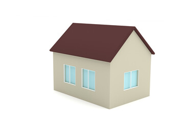 small house with red roof 3d rendering isolate
