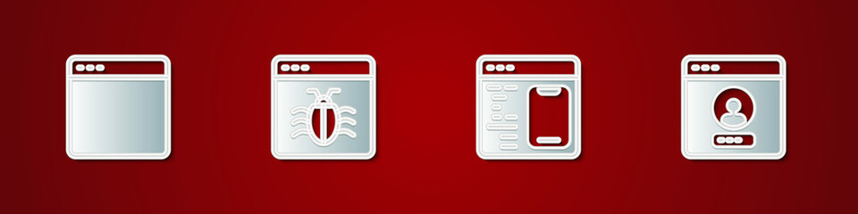 Set Browser window, System bug, Software and Create account screen icon. Vector