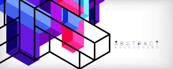 Abstract background. 3d cubes, cubic elements and blocks. Techno or business concept for wallpaper, banner, background, landing page