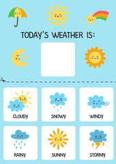 Todays weather template for kids. Weather chart.