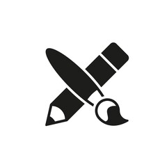 Pencil and paint brush black glyph icon