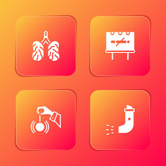 Set Disease lungs, No smoking, Hypnosis and Inhaler icon. Vector