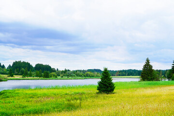 Attlesee in the Allgäu in Bavaria. Landscape shot at the lake.