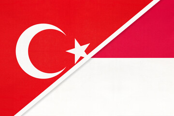 Turkey and Monaco, symbol of country. Turkish vs Monacan national flag